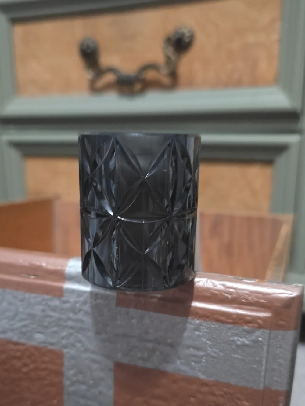 Smoked Black Textured Glass Candle Holder